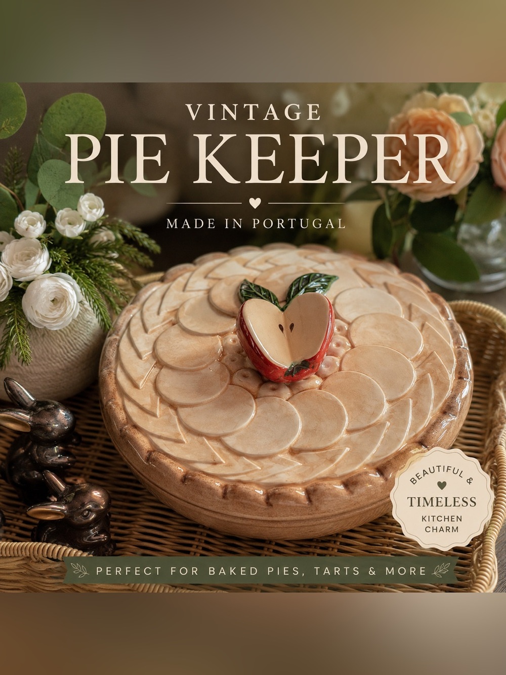 Vintage Apple Pie Keeper . Majolica Style